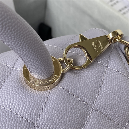 Cha.nel Large Coco Handle Bag Grained Calfskin Lt Gold Metal Lilac A92991