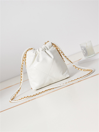 Cha.nel 22 Mini Handbag Shiny Calfskin Gold Tone Metal White AS3980