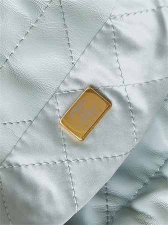 Cha.nel 22 Mini Handbag Shiny Calfskin Gold Tone Metal Pale Blue AS3980