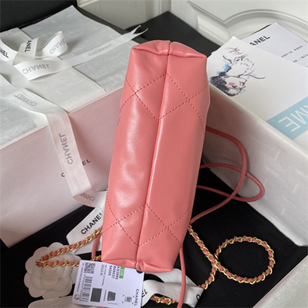 Cha.nel 22 Mini Handbag Shiny Calfskin Gold Tone Metal Pink AS3980