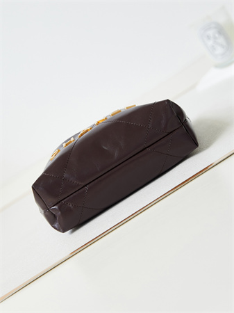 Cha.nel 22 Mini Handbag Shiny Calfskin Gold Tone Metal Coffee AS3980