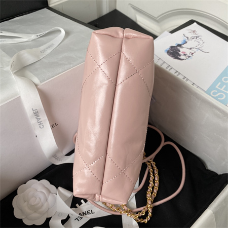 Cha.nel 22 Mini Handbag Shiny Calfskin Gold Tone Metal Pink AS3980