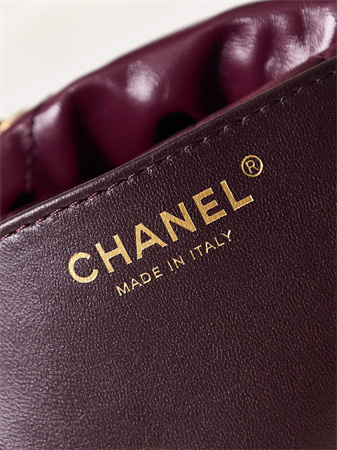 Cha.nel 22 Mini Handbag Shiny Calfskin Gold Tone Metal Burgundy AS3980