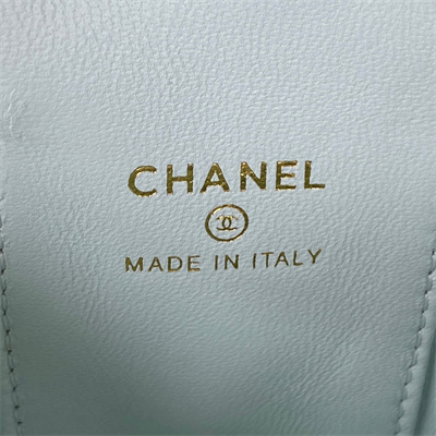 Cha.nel Vanity Case Grained Calfskin Gold Tone Metal Pale Blue AP1340