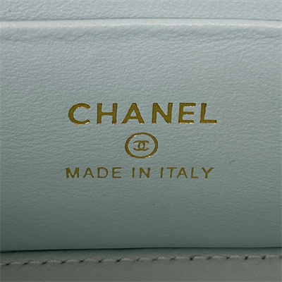 Cha.nel Vanity Case Grained Calfskin Gold Tone Metal Pale Blue AP1341