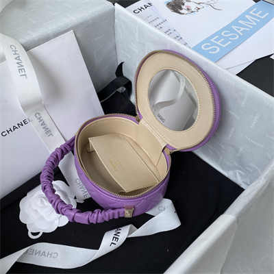 Cha.nel Vanity Case With Top Handle Lambskin Gold Tone Metal Purple AP2731