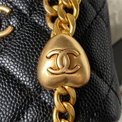 Cha.nel Vanity Case Grained Calfskin Gold Tone Metal Black AP3203