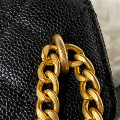 Cha.nel Vanity Case Grained Calfskin Gold Tone Metal Black AP3203