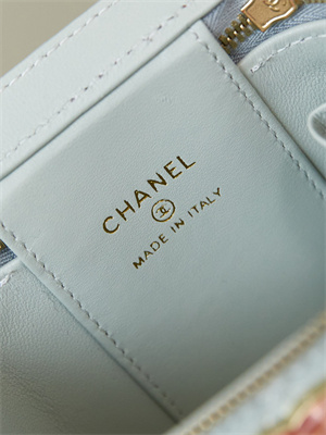 Cha.nel Vanity Case Lambskin Gold Tone Metal Blue AP3230