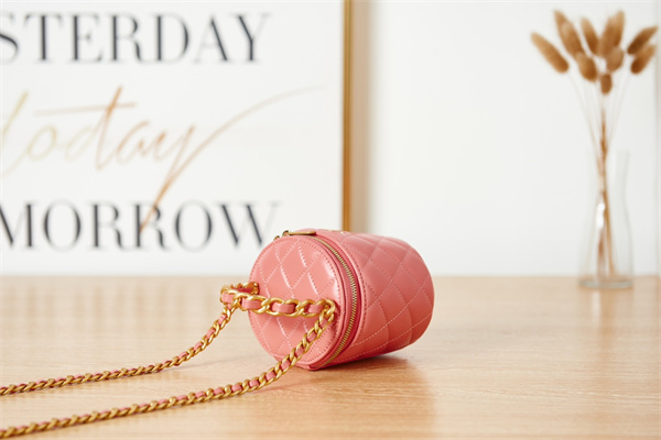 Cha.nel Vanity Case With Top Handle Lambskin Gold Tone Metal Pink AS2873