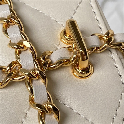 Cha.nel Vanity Case Lambskin Gold Tone Metal White AP3459