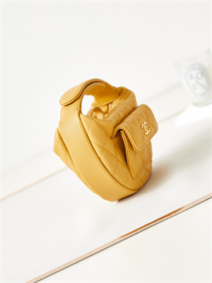 Cha.nel Pouch Grained Calfskin Gold Tone Metal Yellow AP3467