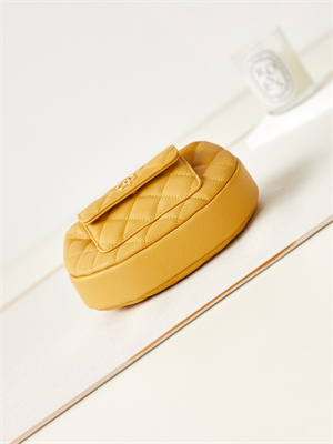 Cha.nel Pouch Grained Calfskin Gold Tone Metal Yellow AP3467