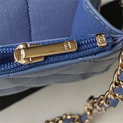 Cha.nel Clutch/Phone Holder With Chain Gold Tone Metal Blue AP3226
