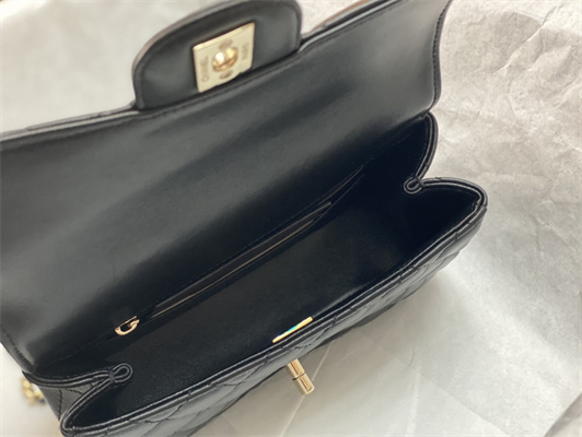 cha.nel small flap bag with Di*m*nd top handle lambskin gold tone metal black as4141