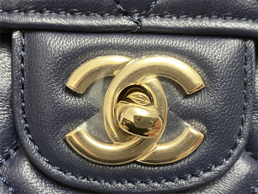 cha.nel small flap bag with Di*m*nd top handle lambskin gold tone metal navy as4141