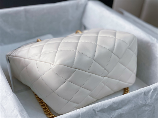 Cha.nel Tote Bag Lambskin Gold Tone Metal White AS4188