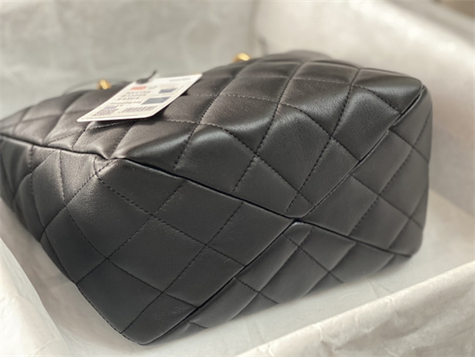 Cha.nel Tote Bag Lambskin Gold Tone Metal Black AS4188