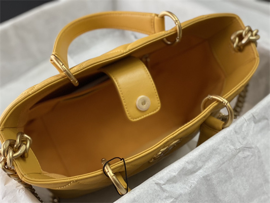 Cha.nel Tote Bag Lambskin Gold Tone Metal Yellow AS4188