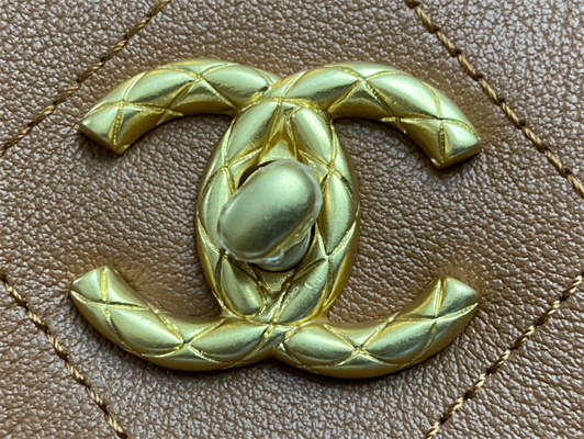 Cha.nel Hobo Handbag Tote Bag Calfskin Gold Tone Metal Caramel AS4210