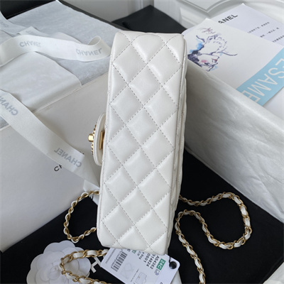 Cha.nel Mini Flap Bag With Top Handle Lambskin Gold Tone Metal White AS4362