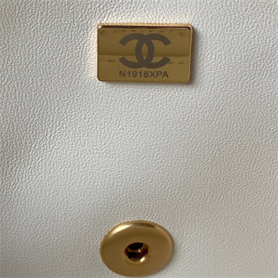 Cha.nel Mini Flap Bag With Top Handle Lambskin Gold Tone Metal White AS4362