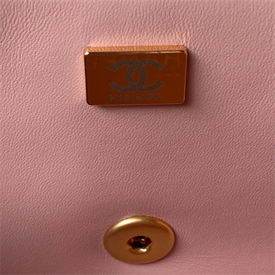 Cha.nel Mini Flap Bag With Top Handle Lambskin Gold Tone Metal Pink AS4362