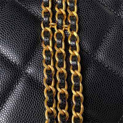 Cha.nel Small Hobo Bag Grained Calfskin Gold Tone Metal Black AS4597