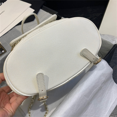 Cha.nel Duma Backpack Grained Calfskin Gold Tone Metal White AS1371