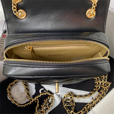 Cha.nel Backpack Lambskin Gold Tone Metal Black AS3884
