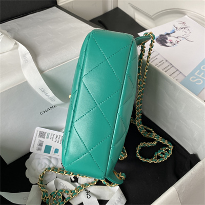 Cha.nel Backpack Lambskin Gold Tone Metal Green AS3884