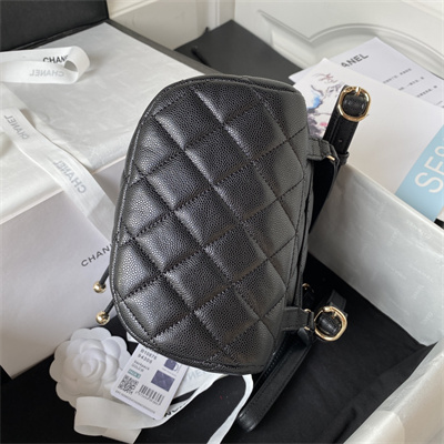 Cha.nel Backpack Grained Calfskin Gold Tone Metal Black AS4058