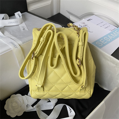 Cha.nel Backpack Grained Calfskin Gold Tone Metal Yellow AS4058