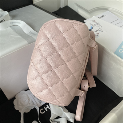 Cha.nel Backpack Grained Calfskin Gold Tone Metal Lt Pink AS4058
