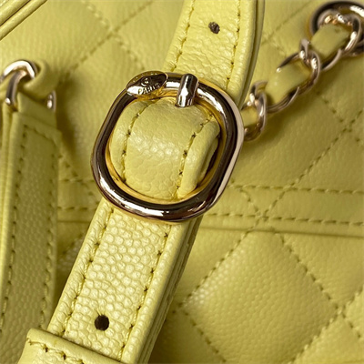 Cha.nel Backpack Grained Calfskin Gold Tone Metal Yellow AS4059