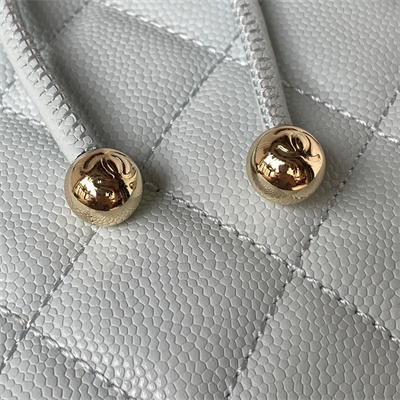 Cha.nel Backpack Grained Calfskin Gold Tone Metal Blue AS4059