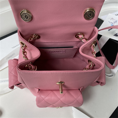 Cha.nel Backpack Grained Calfskin Gold Tone Metal Pink AS4398