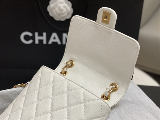 Cha.nel Backpack Grained Calfskin Gold Tone Metal White AS4490
