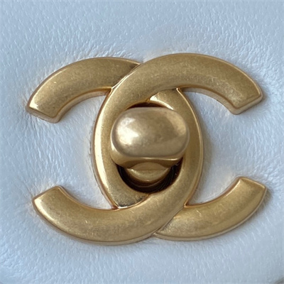 cha.nel S*per mini flap bag lambskin with ball gold tone metal white as1786