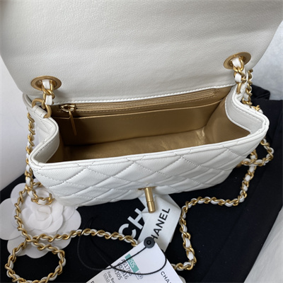 cha.nel S*per mini flap bag lambskin with ball gold tone metal white as1786