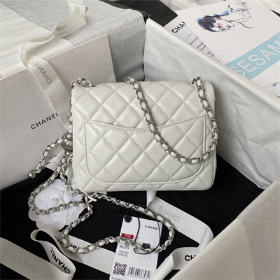 cha.nel S*per mini flap bag lambskin with ball silver tone metal white as1786