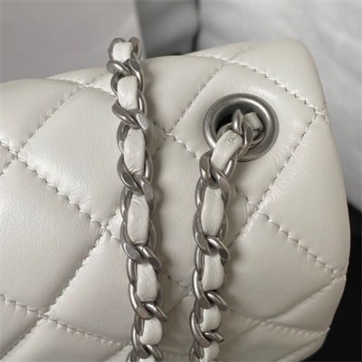 cha.nel S*per mini flap bag lambskin with ball silver tone metal white as1786