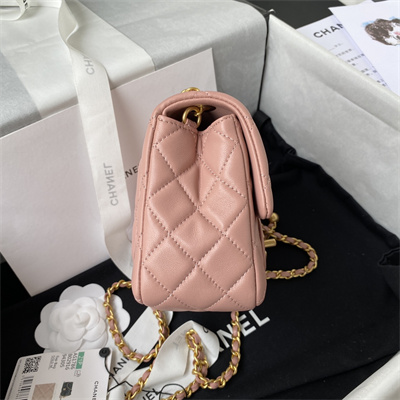 cha.nel S*per mini flap bag lambskin with ball gold tone metal pink as1786