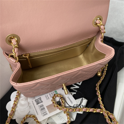 cha.nel S*per mini flap bag lambskin with ball gold tone metal pink as1786