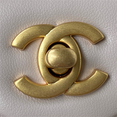 cha.nel S*per mini flap bag lambskin with ball gold tone metal nude as1786