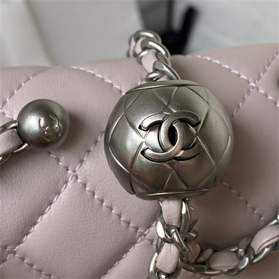 cha.nel S*per mini flap bag lambskin with ball silver tone metal nude as1786