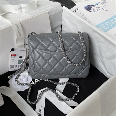 cha.nel S*per mini flap bag lambskin with ball silver tone metal dark grey as1786