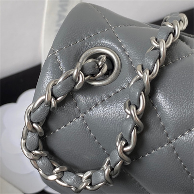 cha.nel S*per mini flap bag lambskin with ball silver tone metal dark grey as1786