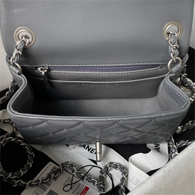 cha.nel S*per mini flap bag lambskin with ball silver tone metal dark grey as1786