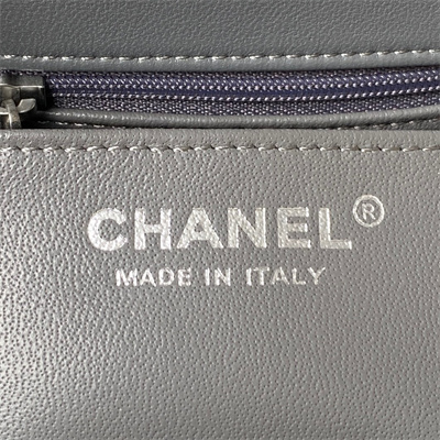 cha.nel S*per mini flap bag lambskin with ball silver tone metal dark grey as1786